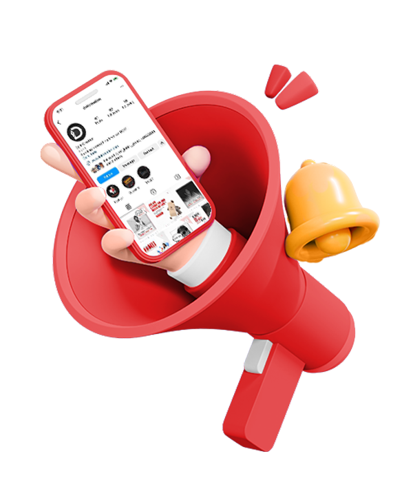 "Digital marketing concept with icons representing SEO, social media, and analytics"